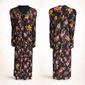 Natural Life Maxi Dress Dark Floral Print Long Sleeve XL Boho Festival Cottage